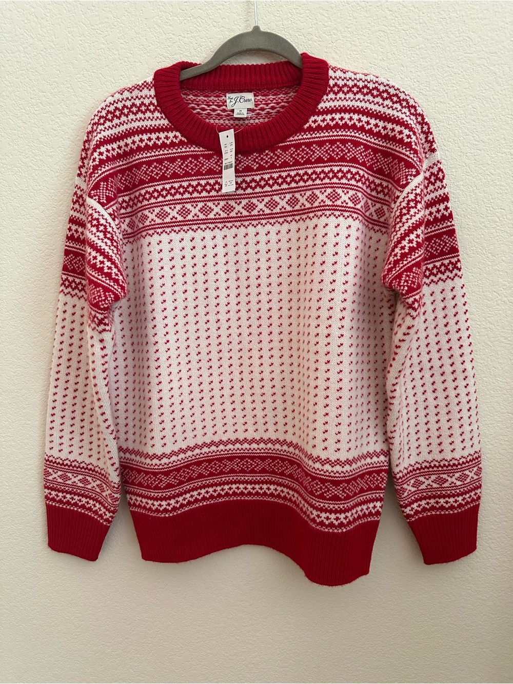 J. Crew Red & White Men’s lambswool Sweater NWT